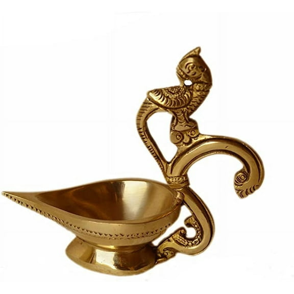 Aakrati Diya Aarti Pooja Brass Hindu Oil Lamp Puja Handle Akhand Deepak Kamal Traditional Arti - Religious Indian carft for Hindu Temple and Table Decor