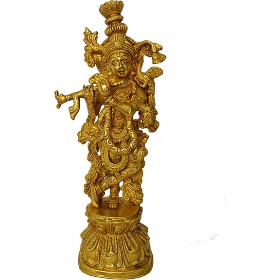 Aakrati Krishna Religious Metal Sculpture Yellow Finish - Hindu Religious Lord Statue in Brass Metal - Unique for Temple Worship and Decoration, a Decorative Figure for Gift