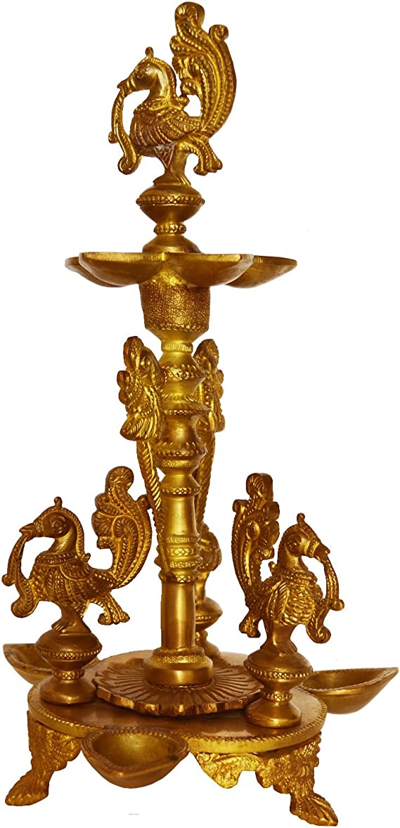 Aakrati Peacock Table Oil Lamp Made ROF Brass for Home Decoration Gift and Religious Purpose