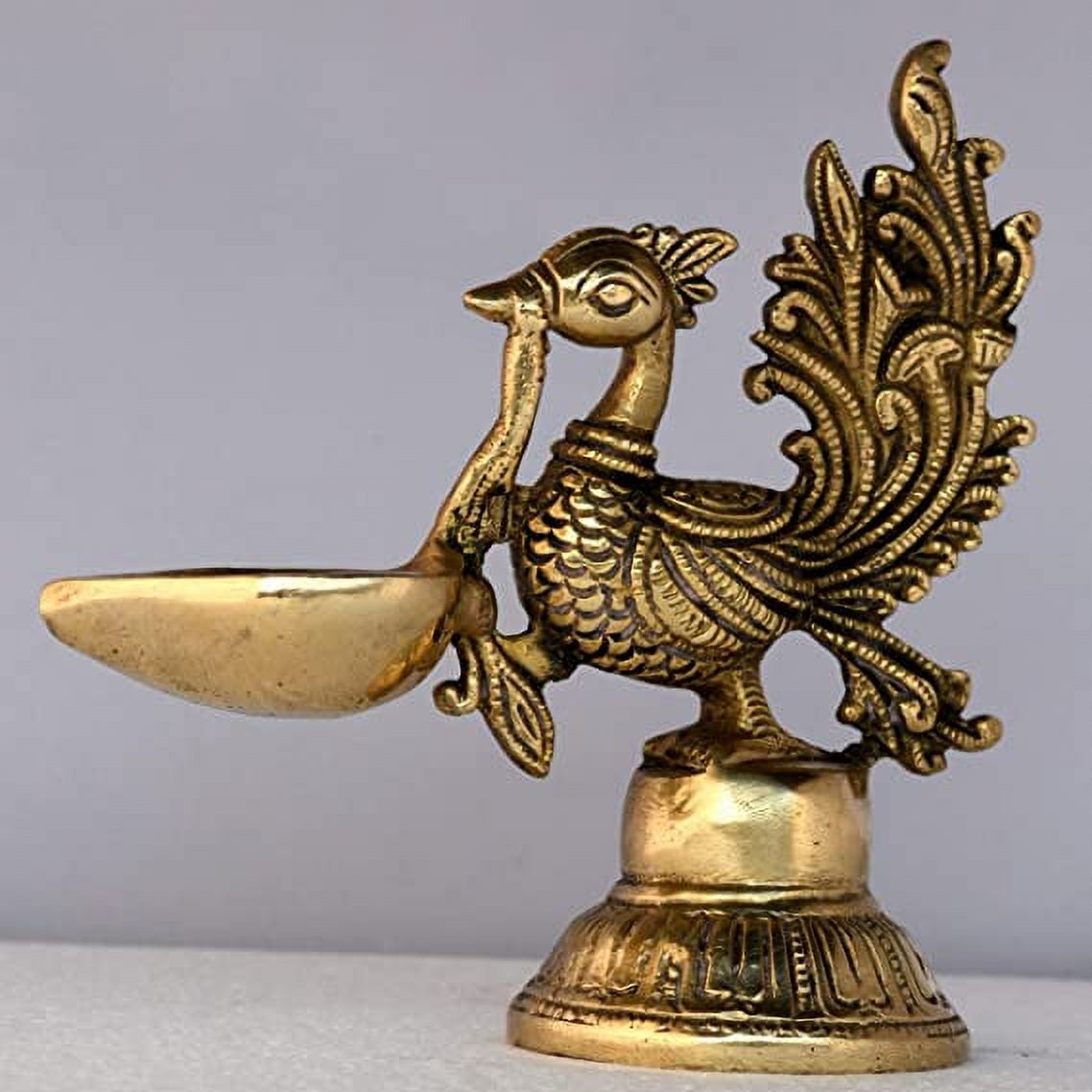 Aakrati Table Diya - Peacock Oil lamp - Metal Brass Antique Finish Worship - Prayer Deepak