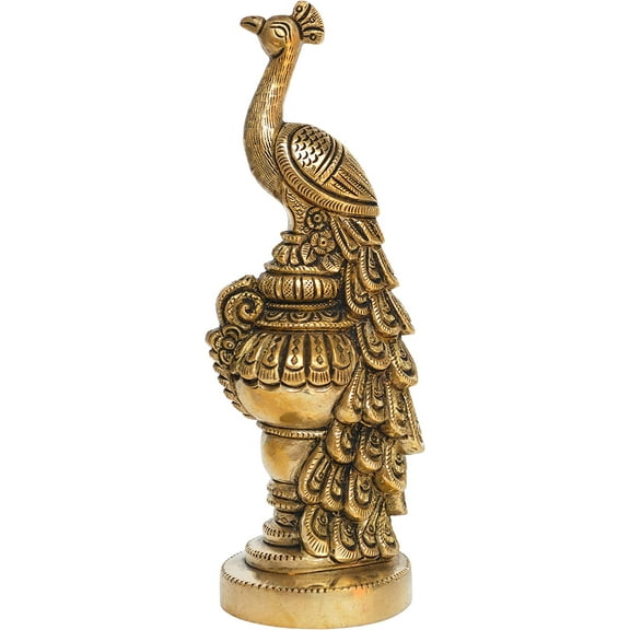 Aakrati Vintage Antique Finished 7 inch Brass Peacock Sitting Showpiece Figurine