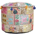 thumbnail image 1 of Aakriti Indian Pouf Footstool cover, Indian Cotton, Pouf, Ottoman Pouf Cover With Ethnic Decor Art - Only Cover(Beige, 56X35 Cms), 1 of 5