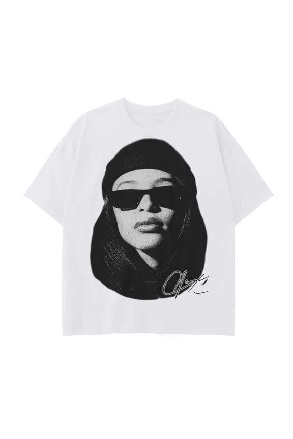 Aaliyah 90’s Drop Shoulder T-Shirt,White Color,Size 2XL