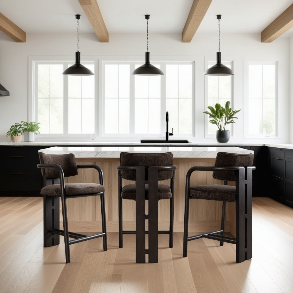 Aaliyah Espresso Solid Wood Upholstered 26" Counter Height Barstool with Brindle Brown Seat - Set of 3