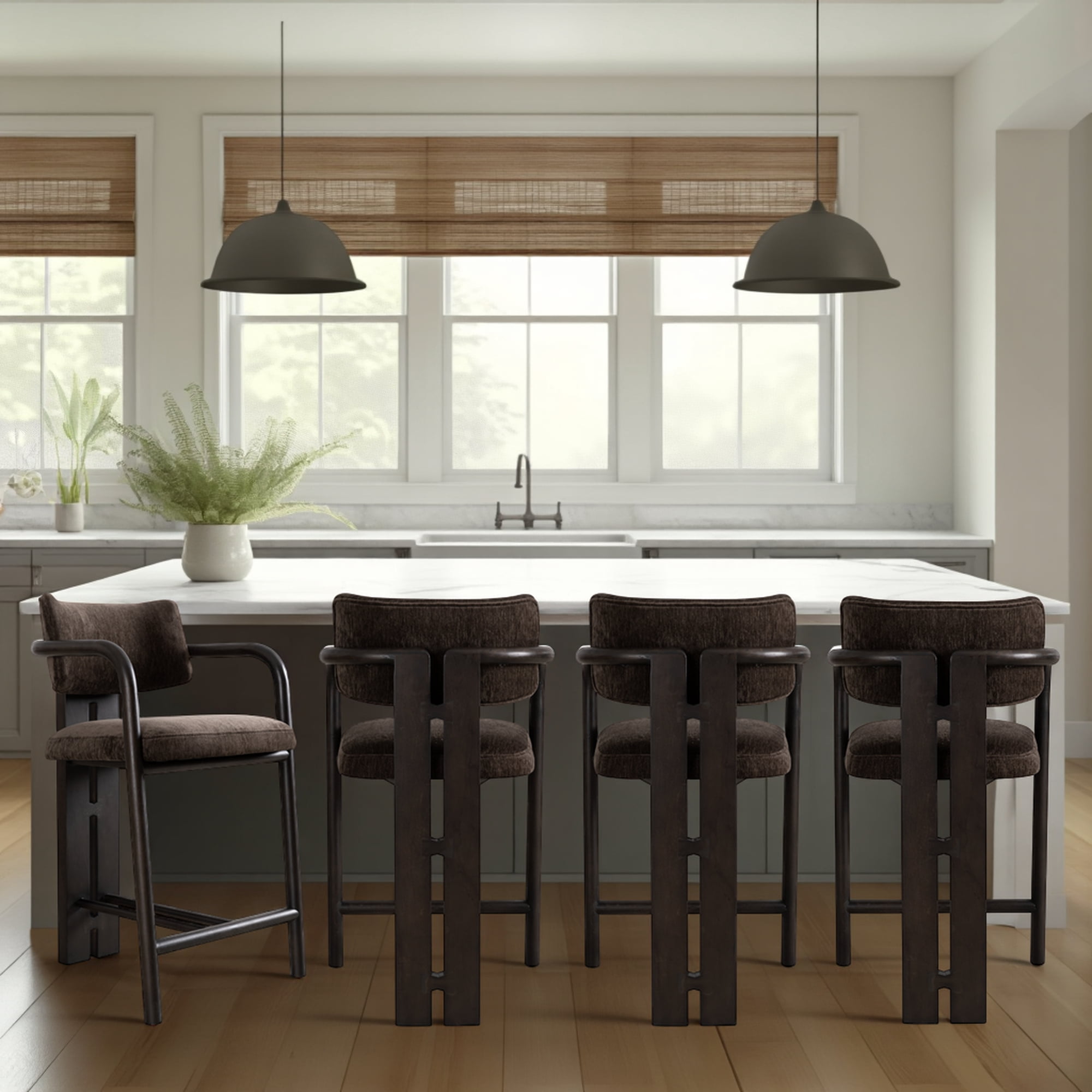 Aaliyah Espresso Solid Wood Upholstered 26" Counter Height Barstool with Brindle Brown Seat - Set of 4