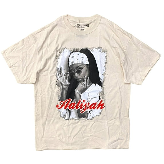 Aaliyah Men's Officially Licensed Bandana Picture Image Graphic Tee T-Shirt (X-Large, Cream1)
