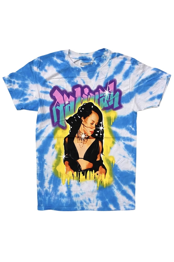 Men's Officially Licensed Graffiti Graphic Print Tie Dye Tee T-Shirt (Medium, Blue/Multi Tie Dye)