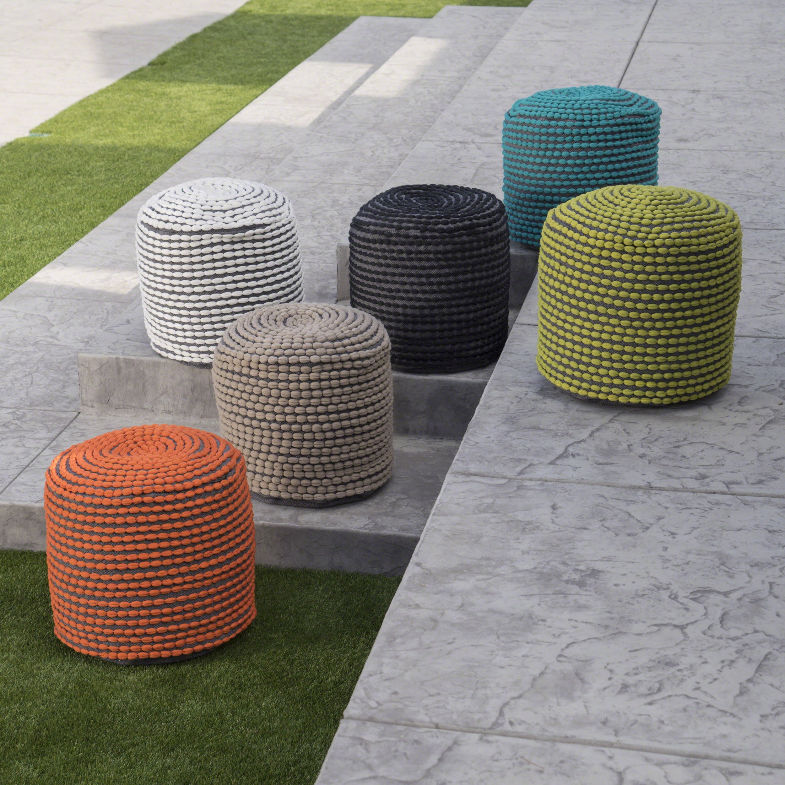 Aaliyah Outdoor Handcrafted Modern WaterResistant Fabric Cylinder Pouf