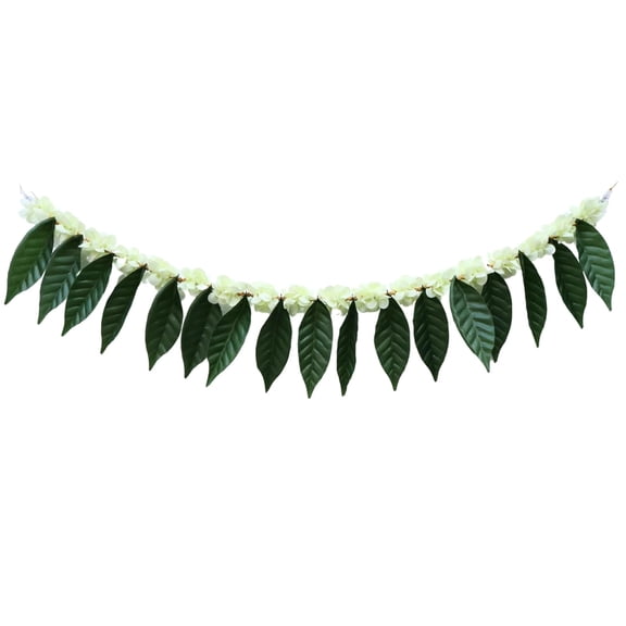Aam Patta/Mango Leaf Toran with White Flowers for Entrance (Set of 1) 3.5ft
