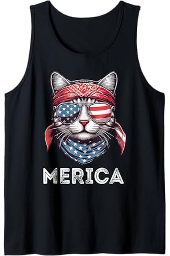 Aamerica Cat Summer Aamericana Youth Playful Aamericana Usa Tank Top Size S-3XL