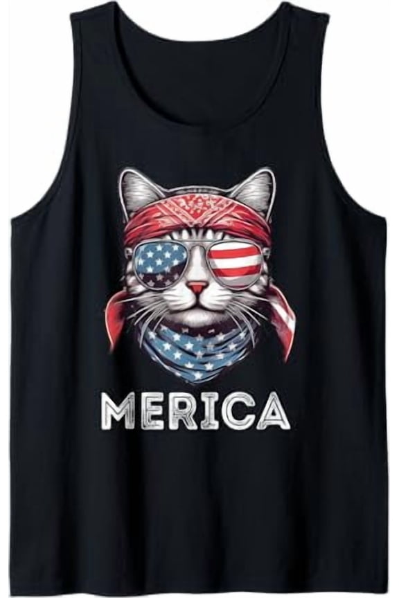 Aamerica Cat Summer Aamericana Youth Playful Aamericana Usa Tank Top Size S-3XL