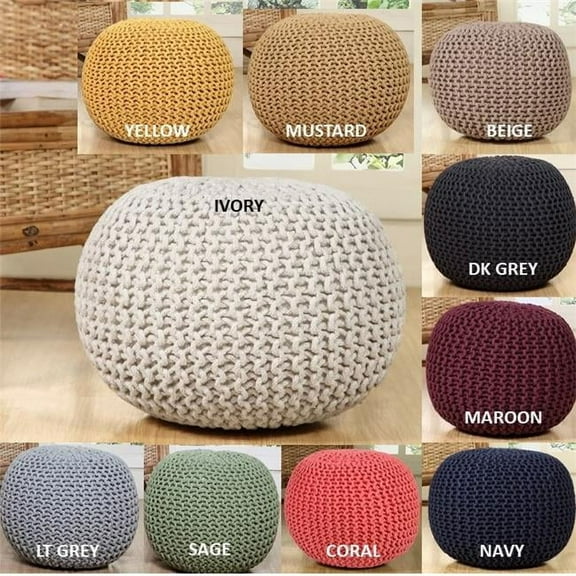 Aanny Designs  Lychee Cotton Knit Pouf Ottoman, Dark Grey