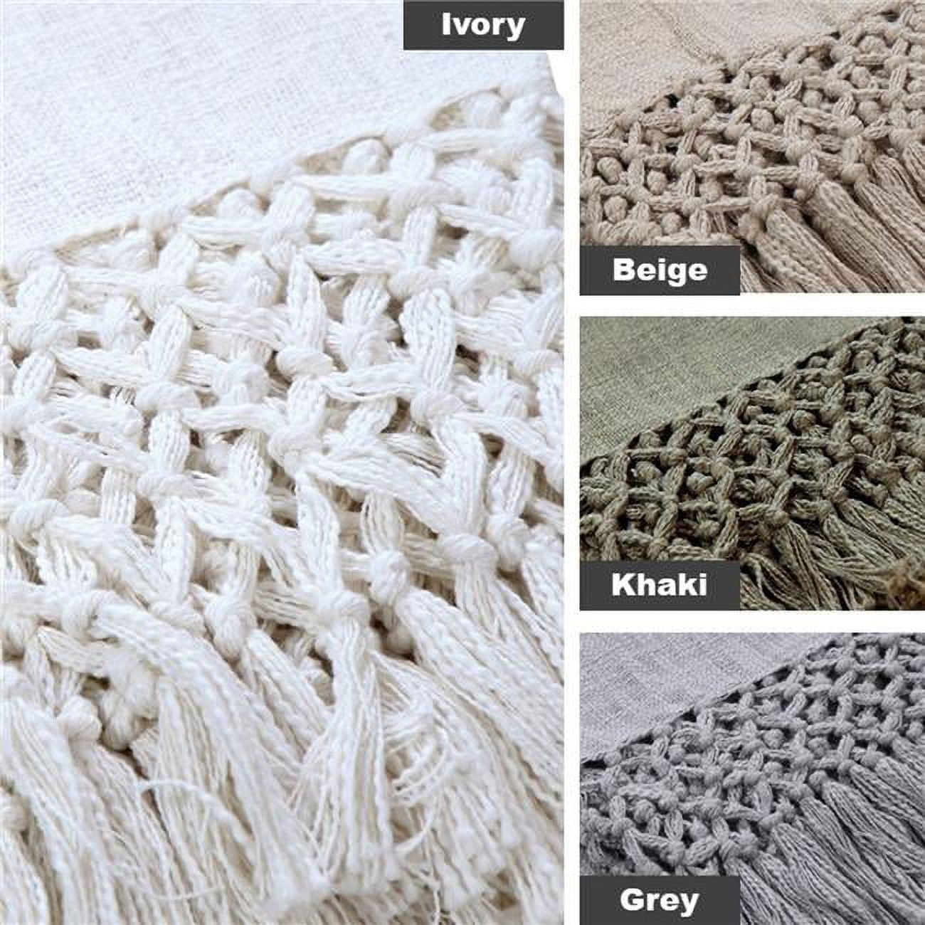 Braden Beige Knitted Cotton Throw Blanket with Fringe