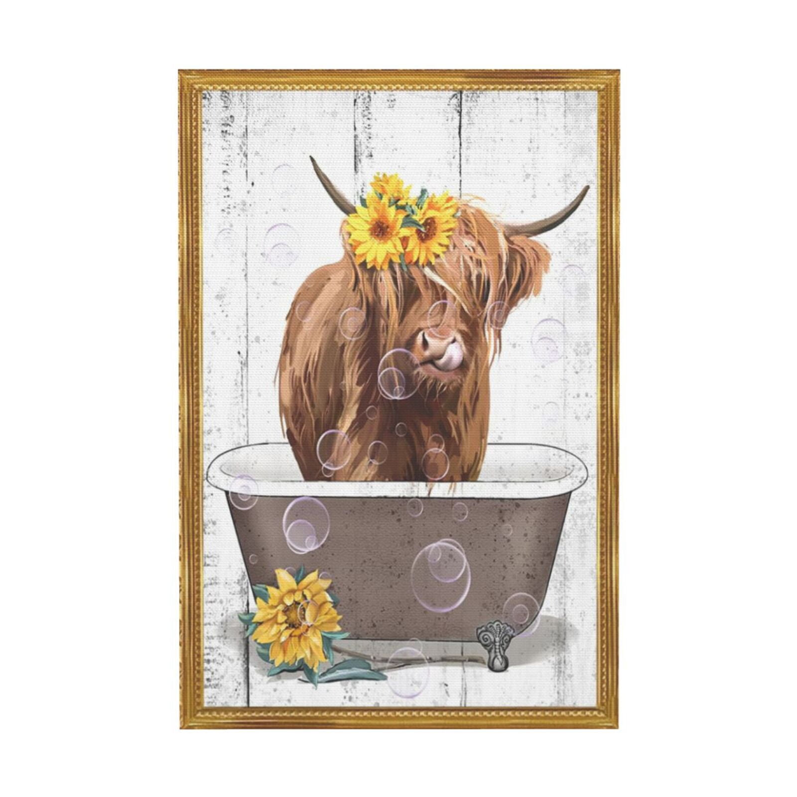 Aaoeni Quirky Highland Cow Bath Art: Fun, Rustic, and Endearing. Ideal ...