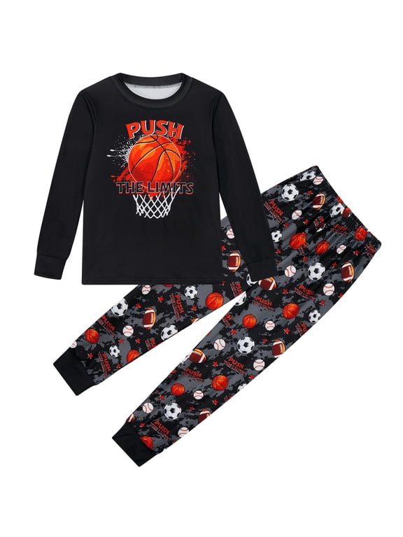 Boys' Pajamas Set Long Sleeves Tees & Pants 2-Piece Printed Kid Sleepwear Pajamas Set for Boys 6-13Y