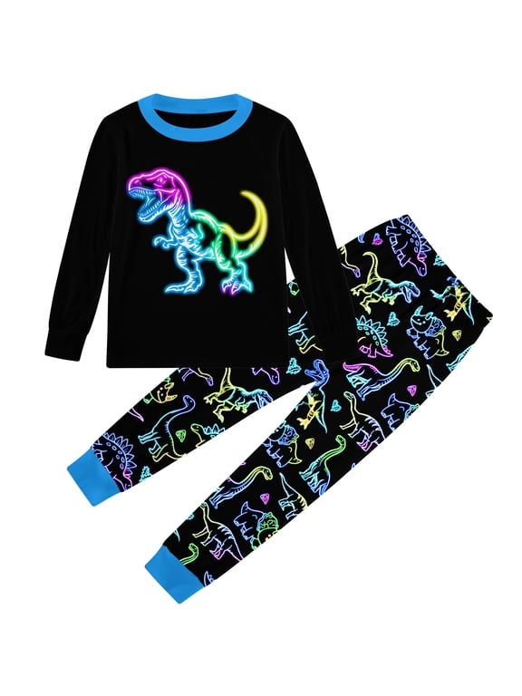 Boys' Pajamas Set Long Sleeves Tees & Pants 2-Piece Printed Kid Sleepwear Pajamas Set for Boys 6-13Y