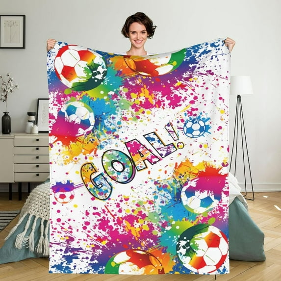 Aaqbiod Soccer Blanket for Boys, Watercolor Soccer Throw Blanket 3D Printed Flannel Lightweight Cozy Warm Football Blankets for Sport Fans 60x50 inch