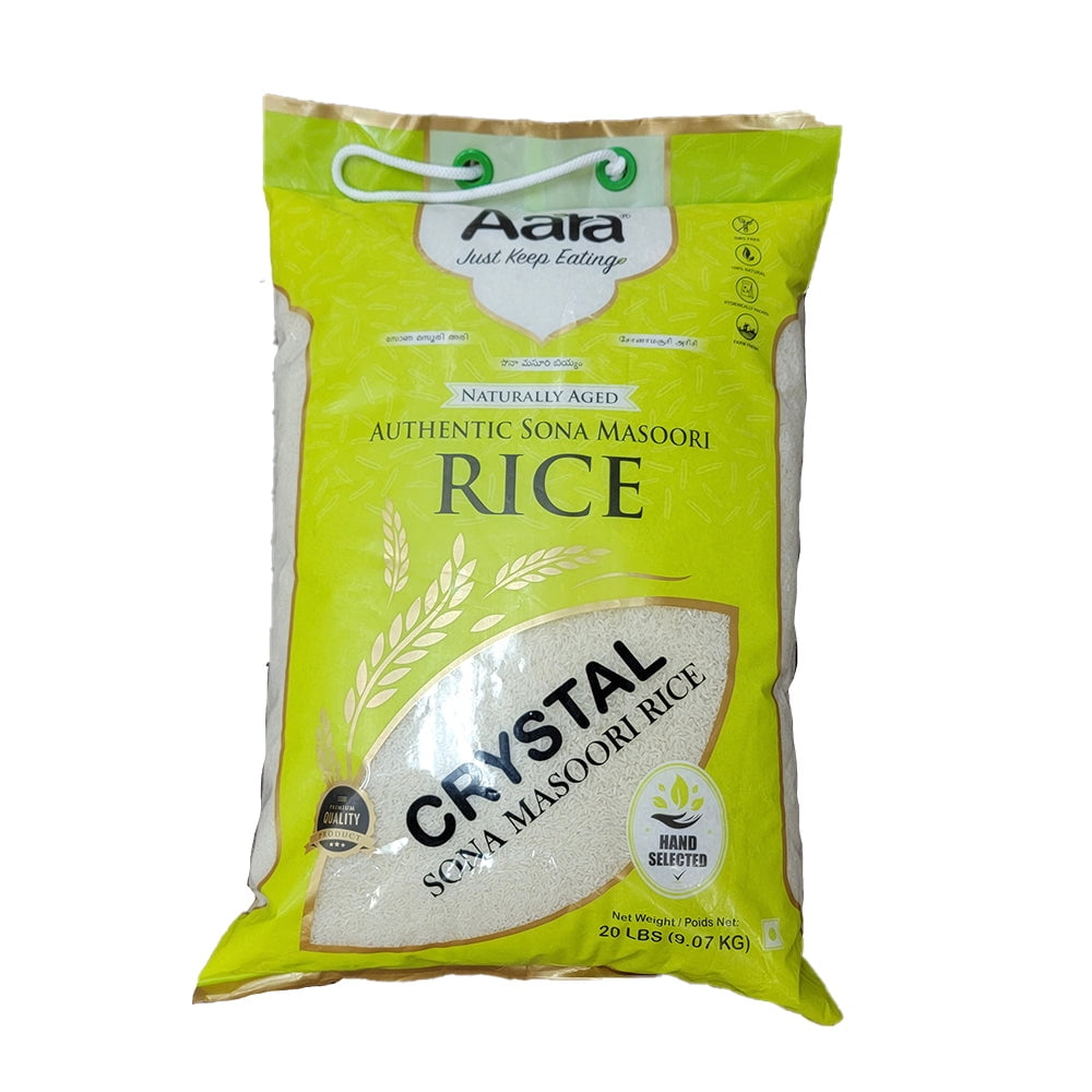 Aara Crystal Sona Masoori Rice – 20 LB | Premium Medium Grain Rice