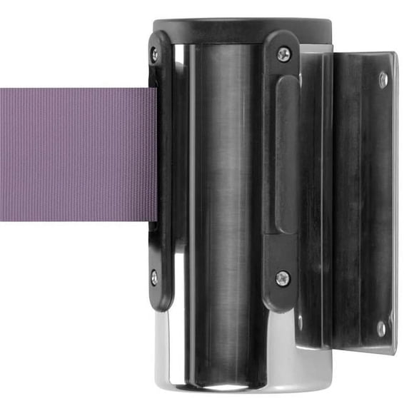 Aarco 10 ft. Chrome Wall-Mount Stanchion with Purple Retractable Belt