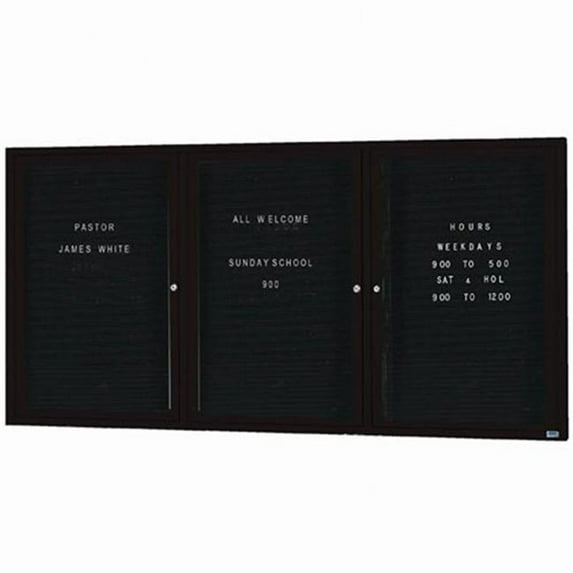 Aarco ADC4896-3IBK 3-Door Illuminated Enclosed Directory Cabinet - Black