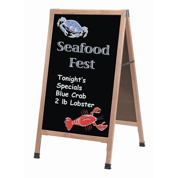 Aarco Black A-Frame Chalkboard With Oak Frame - 24"L x 42"H