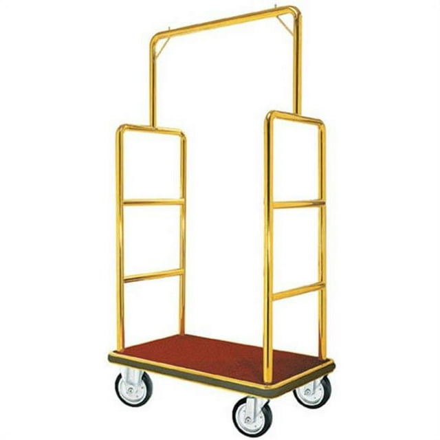Aarco LC-1C Bellman Luggage Cart - Chrome w/ Carpeted Bed and Hanger Rail