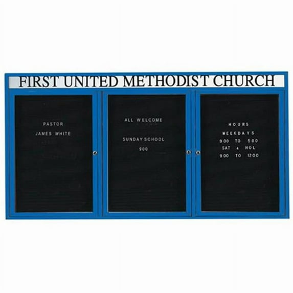 Aarco OADC4896-3HB 3-Door Outdoor Enclosed Directory Board with Header - Blue