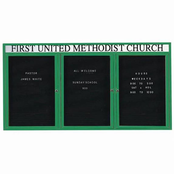 Aarco OADC4896-3HG 3-Door Outdoor Enclosed Directory Board with Header - Green