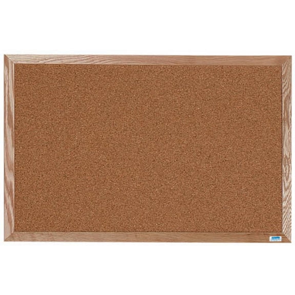 Natural Pebble Grain Cork Tackboard w/Oak Frame 24"H x 36"W