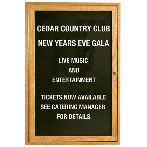 Aarco Products 24"Hx18"W Enclosed Changeable Letter Board in Black Felt with Red Oak Frame