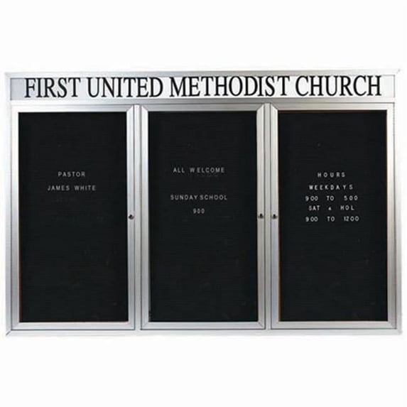 Aarco Products ADC4872-3H 3-Door Enclosed Directory Cabinet with Header - Clear Satin Anodized