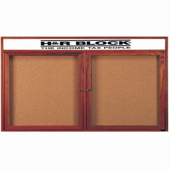 Aarco Products CBC3672RH Enclosed Bulletin Board with Header - Cherry