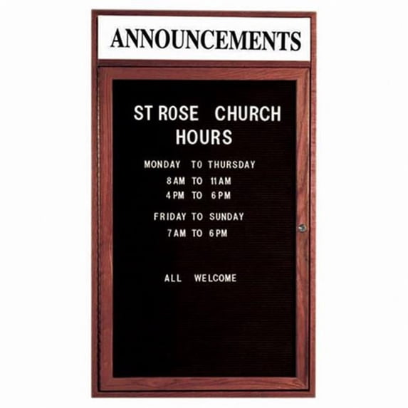 Aarco Products CDC3624H 1-Door Enclosed Changeable Letter Board with Header - Cherry
