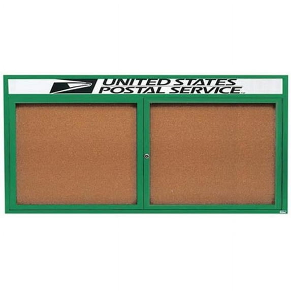Aarco Products DCC3672RHG 2-Door Enclosed Aluminum Bulletin Board with Header - Green