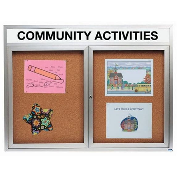 Aarco Products DCC4860RH 2-Door Enclosed Bulletin Board with Header - Clear Satin Anodized