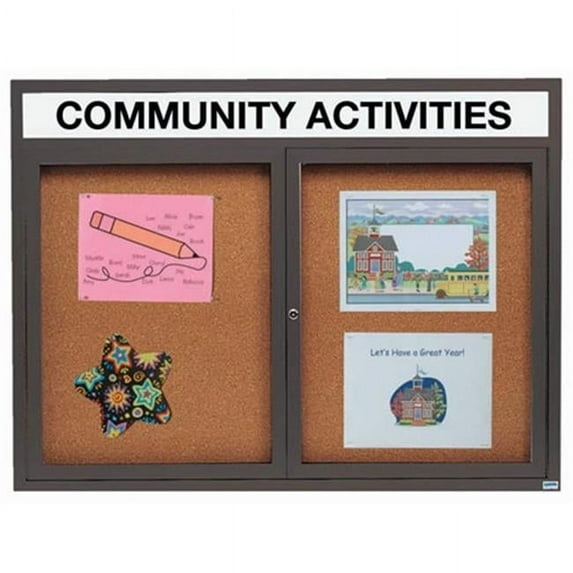 Aarco Products DCC4860RHIBA 2-Door Illuminated Enclosed Bulletin Board with Header - Bronze Anodized