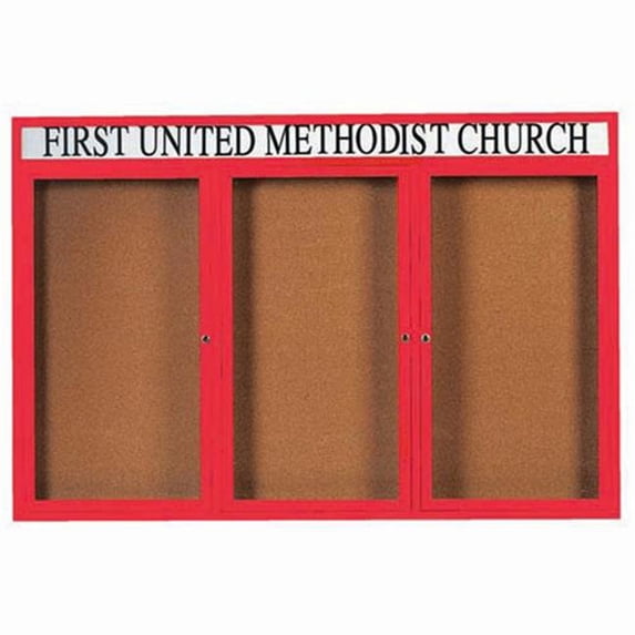 Aarco Products DCC4872-3RHIR 3-Door Illuminated Bulletin Board with Header - Red