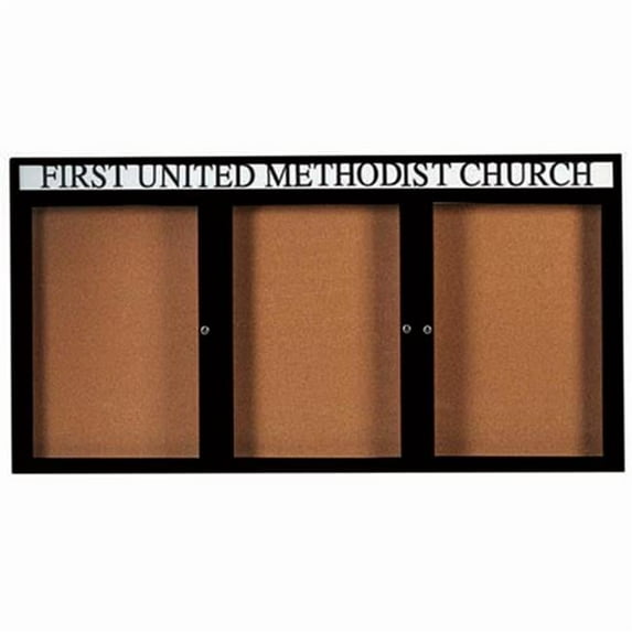 Aarco Products DCC4896-3RHBK 3-Door Enclosed Bulletin Board Aluminum Frame with Header - Black