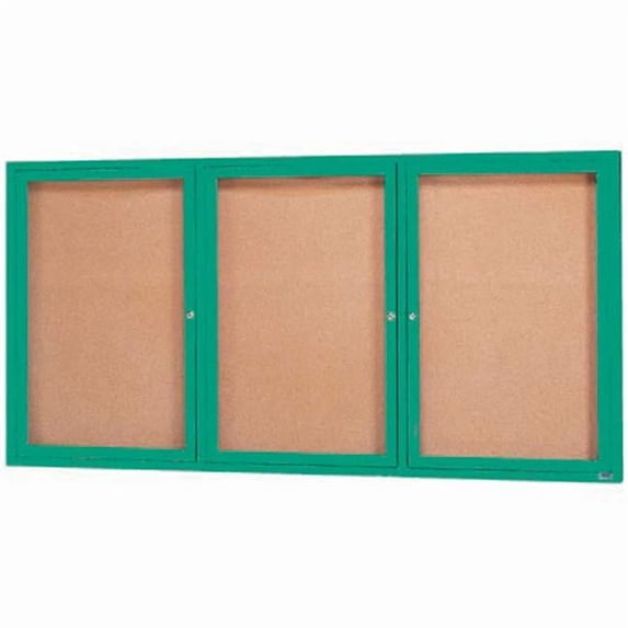 Aarco Products DCC4896-3RIG 3-Door Illuminated Enclosed Bulletin Board Aluminum Frame - Green