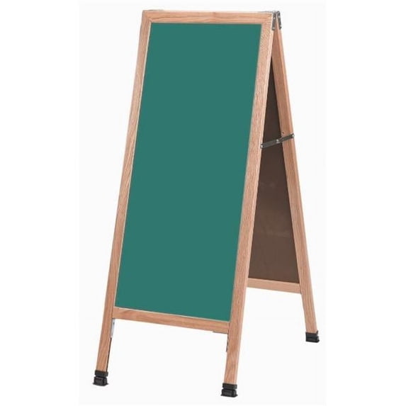 Aarco Products Inc. A-311SG A-Frame Sidewalk Board Features a Green Porcelain Chalkboard and Solid Red Oak Frame with a Clear Lacquer Finish. Size 42 in.Hx18 in.W
