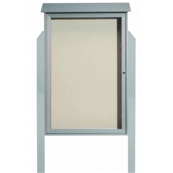 Aarco Products Inc. PLD4832DPP-2 Light Grey Single Hinged Door Plastic Lumber Message Center with Vinyl Posting Surface - Posts Included - 48 in.H x 32 in.W