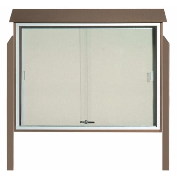 Aarco Products Inc. PLDS3645DPP-8 Weathered Wood Sliding Door Plastic Lumber Message Center with Vinyl Posting Surface - Posts Included - 36 in.H x 45 in.W