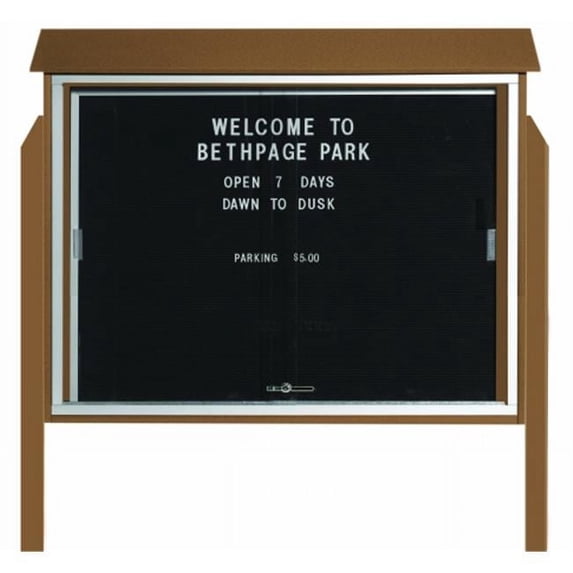 Aarco Products Inc. PLDS3645LDPP-8 Weathered Wood Sliding Door Plastic Lumber Message Center with Letter Board - Posts Included - 36 in.H x 45 in.W