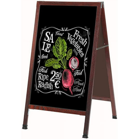 Aarco Products MA-11 42"x24" Rustic Weathered A-Frame Sidewalk Black Melamine Markerboard with Cherry Stain