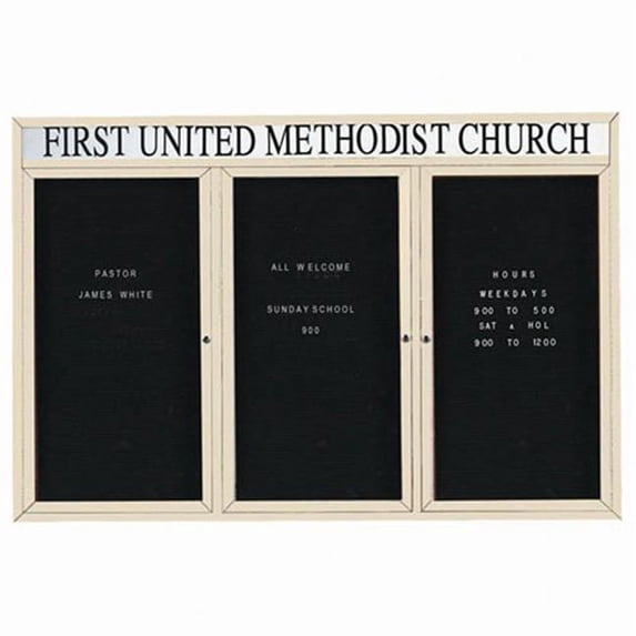 Aarco Products OADC4872-3HIV 3-Door Outdoor Enclosed Directory Cabinet with Header - Ivory