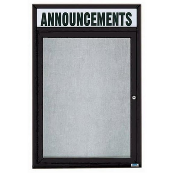Aarco Products ODCC3624RHIBK 1-Door Illuminated Outdoor Enclosed Bulletin Board with Header - Black