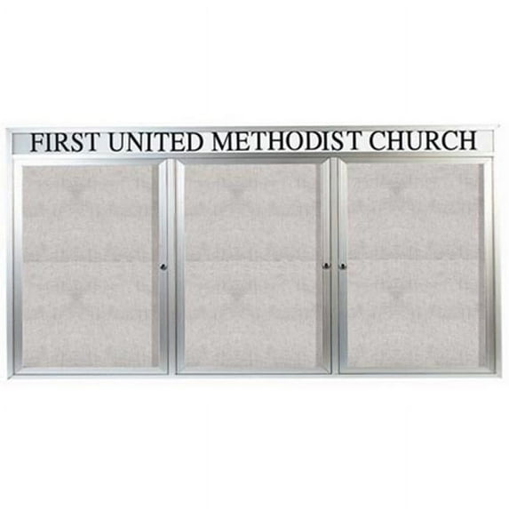 Aarco Products ODCC3672-3RHI 3-Door Illuminated Outdoor Enclosed Bulletin Board with Header - Clear Satin Anodized