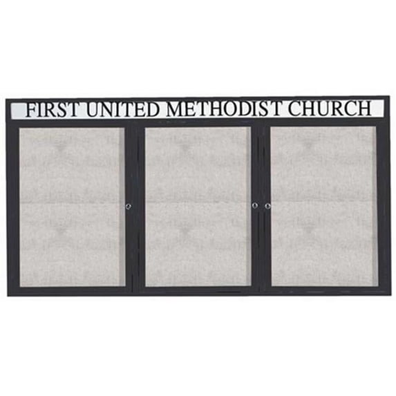 Aarco Products ODCC3672-3RHIBA 3-Door Illuminated Outdoor Enclosed Bulletin Board with Header - Bronze Anodized