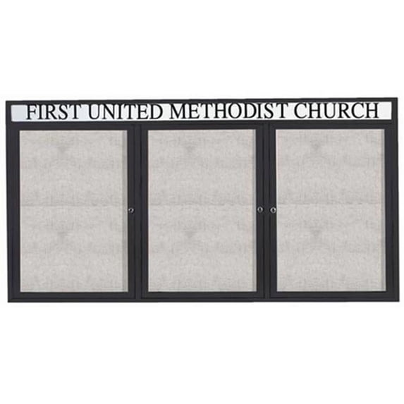 Aarco Products ODCC3672-3RHIBK 3-Door Illuminated Outdoor Enclosed Bulletin Board with Header - Black