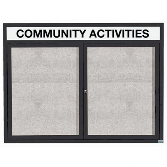 Aarco Products ODCC4860RHIBK 2-Door Illuminated Outdoor Enclosed Bulletin Board with Header - Black